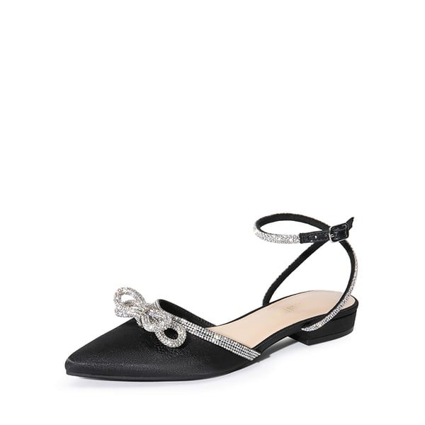 Rhinestone Bow Flats - BLACK-SATIN -  0